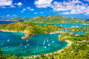 Shirley Heights, overlook görünümünden Antigua ve Barbuda.