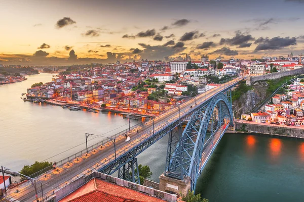 Porto Portugália Skyline Több Mint Dom Luis Híd Folyó Douro — Stock Fotó