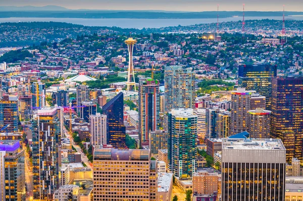 Seattle Washington Usa Downtown Skyline Från Ovan Skymningen — Stockfoto