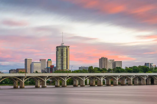 Tulsa Oklahoma Usa Centrum Skyline Arkansas Rivier Schemering — Stockfoto