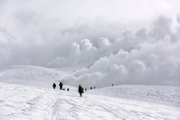 Mt. Asahi, Hokkaido, Japan volcanic peak in Daisetsuzan National Park during winter season. 