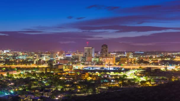 Tucson Arizona Centrum Skyline Met Sentinel Peak Bij Dageraad — Stockvideo
