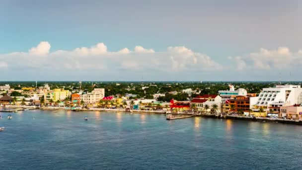 Cozumel Μεξικό Παράκτια Πόλη Στον Ορίζοντα Σούρουπο — Αρχείο Βίντεο