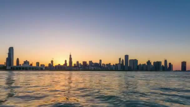 Chicago Illinois Usa Skyline Del Centro Lake Michigan Atardecer — Vídeo de stock