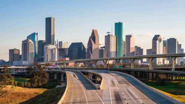 Skyline Van Binnenstad Stad Van Houston Texas Usa Snelweg — Stockvideo