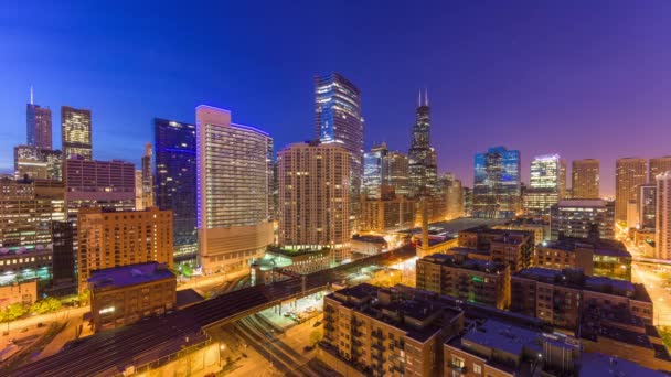 Σικάγο Ιλλινόις Ηπα Στο Κέντρο Του Ορίζοντα Την Αυγή — Αρχείο Βίντεο
