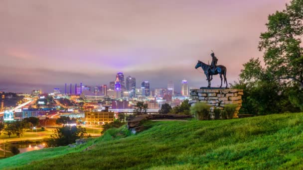 Kansas City Missouri Usa Skyline Morgengrauen — Stockvideo