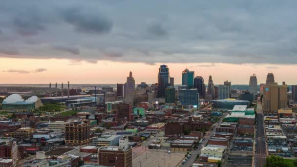 Kansas City Missouri Estados Unidos Skyline Céntrico Desde Atardecer Hasta — Vídeos de Stock