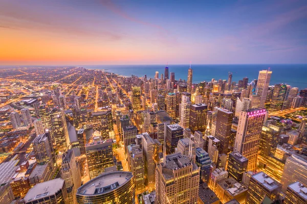 Luchtfoto Skyline Van Chicago Illinois Usa Zonsondergang — Stockfoto