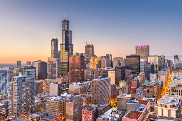 Chicago Illinois Verenigde Staten Centrum Skyline Van Boven Schemering — Stockfoto