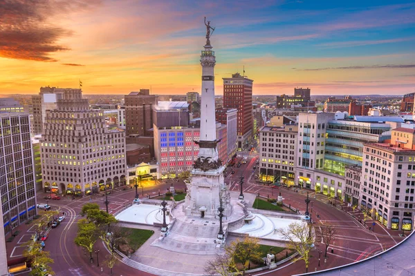 Panoráma Města Indianapolis Indiana Usa Památník Kruh Svítání — Stock fotografie