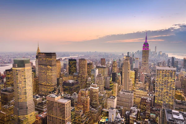 Nova York Nova York Eua Skyline Centro Sobre Manhattan Entardecer — Fotografia de Stock