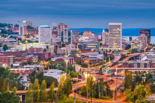 Tacoma Washington Estados Unidos Skyline Por Noche — Foto de Stock