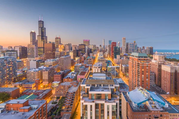 Chicago Illinois Usa Skyline Der Innenstadt Von Oben Der Abenddämmerung — Stockfoto