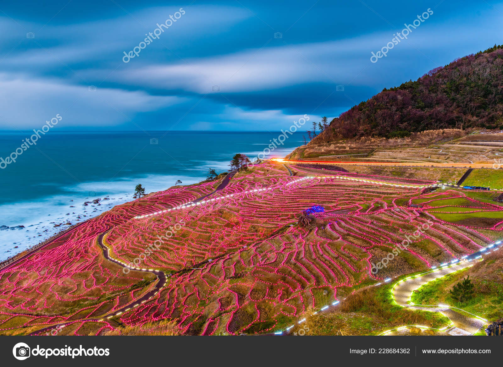 Wajima Japan Shiroyone Senmaida Rice Terraces Night Light — Stock