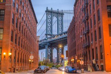 Brooklyn, New York, USA cityscape with Manhattan Bridge. clipart