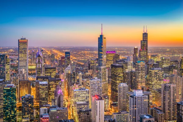 Chicago Illinois Usa Stadssiluett Uppifrån Skymningen — Stockfoto