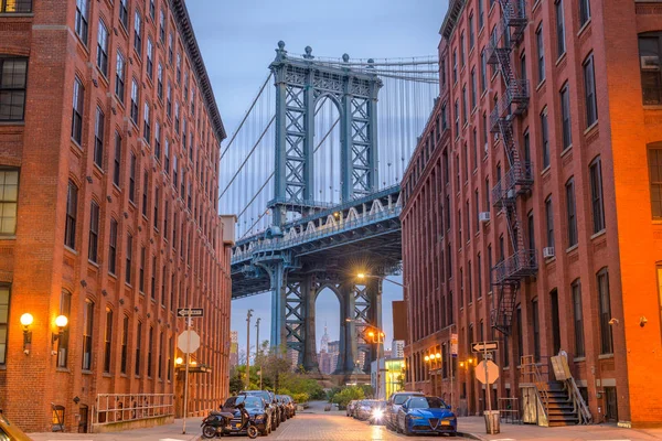 Бруклин Нью Йорк Сша Город Манхэттенским Мостом — стоковое фото