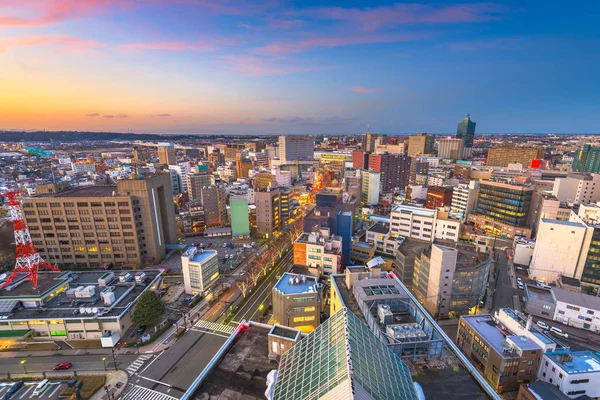 日本市中心城市天际线从上面在黄昏 — 图库照片