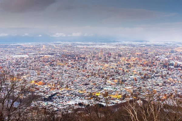 Sapporo Japan Winter Skyline Blick Von Den Bergen Der Dämmerung — Stockfoto