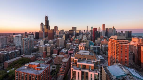 Chicago Illinois Horizonte Del Centro Ciudad Transcurre Día Noche — Vídeo de stock