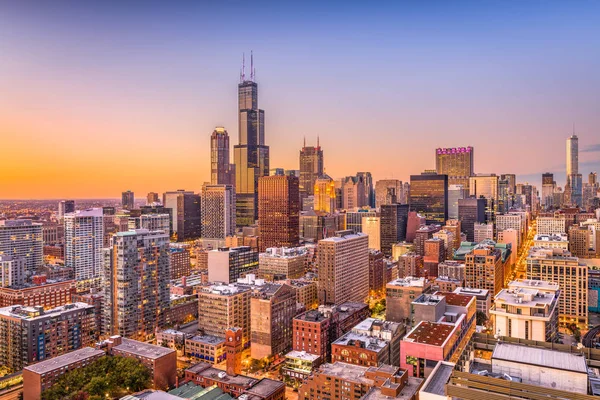 Чикаго Іллінойс Сша Місто Центрі Хмарочосу Зверху Сутінках — стокове фото