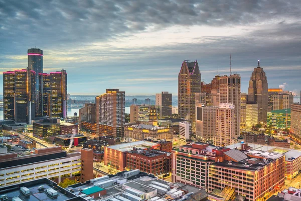 Detroit Michigan Verenigde Staten Centrum Skyline Van Boven Bij Schemering — Stockfoto