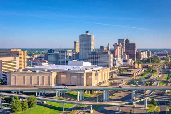 Skyline Van Binnenstad Stad Van Memphis Tennessee Usa Snelwegen Schemering — Stockfoto