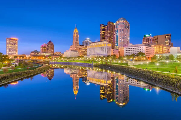 Columbus Ohio Usa Panorama Řece Soumraku — Stock fotografie