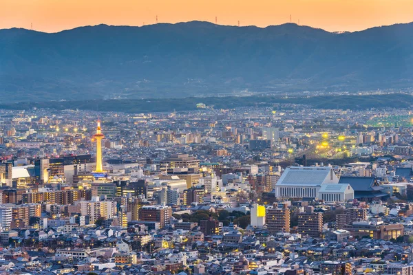 Kyoto Japão Skyline Cidade Abvoe Entardecer — Fotografia de Stock