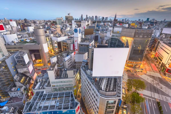 黄昏时分 日本东京城市天际线在涉谷过境 有复制空间 — 图库照片