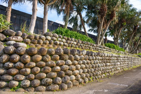 Hachijojima Tokio Japonia Ściany Tamaishigaki Zbudowany Przez Skazanych Wygnany — Zdjęcie stockowe