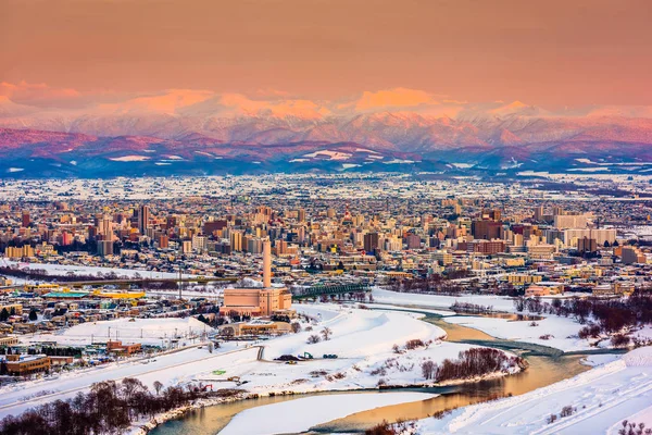 Asahikawa Japan Winter Cityscape Hokkaido Сутінках — стокове фото