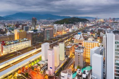 Shizuoka, Japonya şehir şehir manzarası alacakaranlıkta.