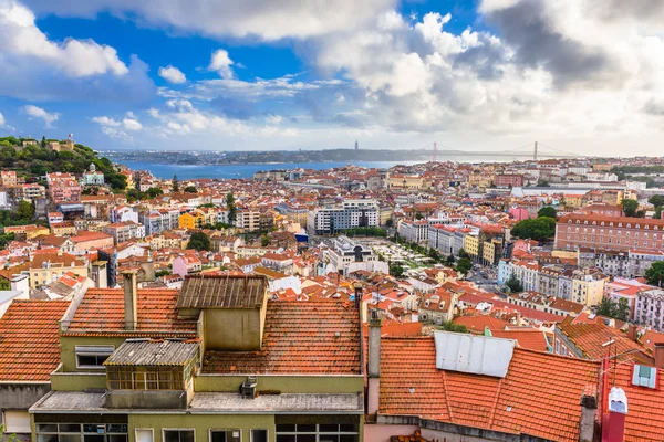 Lissabon Portugiesische Stadtsilhouette Mit Dem Schloss Sao Jorge Und Dem — Stockfoto