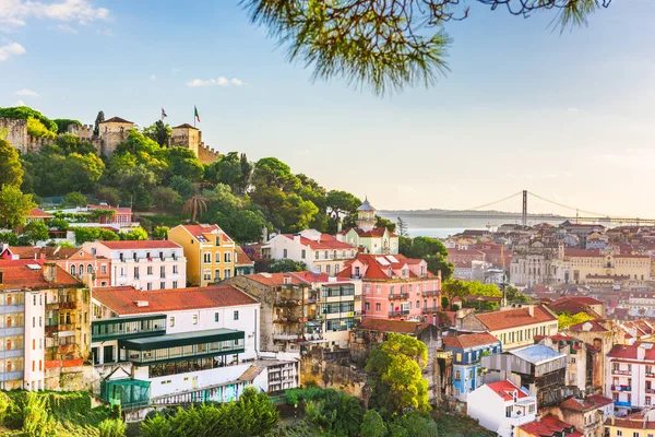 Lissabon Portugiesische Stadtsilhouette Mit Dem Schloss Sao Jorge Und Dem — Stockfoto