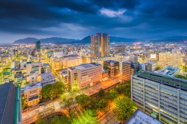Alacakaranlıkta şehir manzarası Shizuoka City, Japonya. 