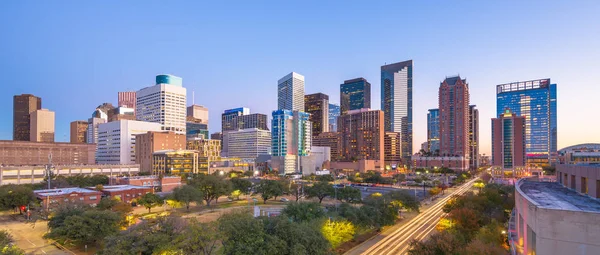 Houston Texas Usa Centrum Park Och Skyline Vid Skymningen — Stockfoto