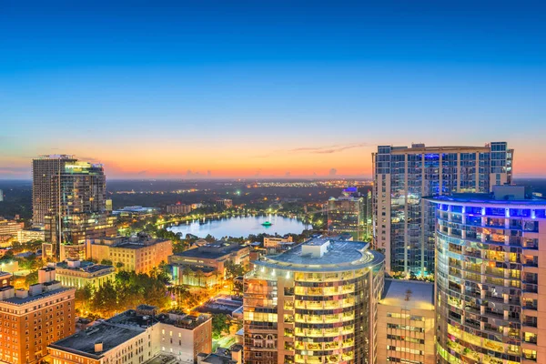 Orlando Florida Usa Letecké Panorama Směrem Jezeru Eola Svítání — Stock fotografie