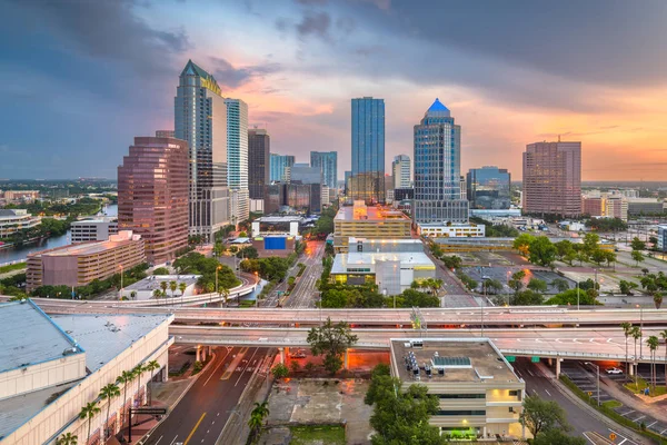 Tampa Florida Usa Légi Belvárosi Skyline Alkonyatkor — Stock Fotó