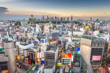 Tokyo, Japonya şehir manzarası Shibuya Ward Shinjuku Wa ile üzerinde