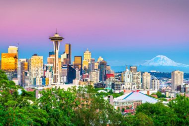 Seattle, Washington, ABD Şehir merkezi Geceleri gökyüzü