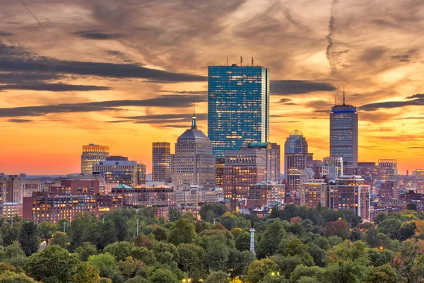 Boston, Massachusetts, Usa centra Panorama na Park — Stock fotografie