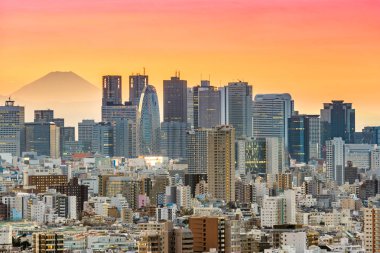 Tokyo siluetinin ve fuji Dağı