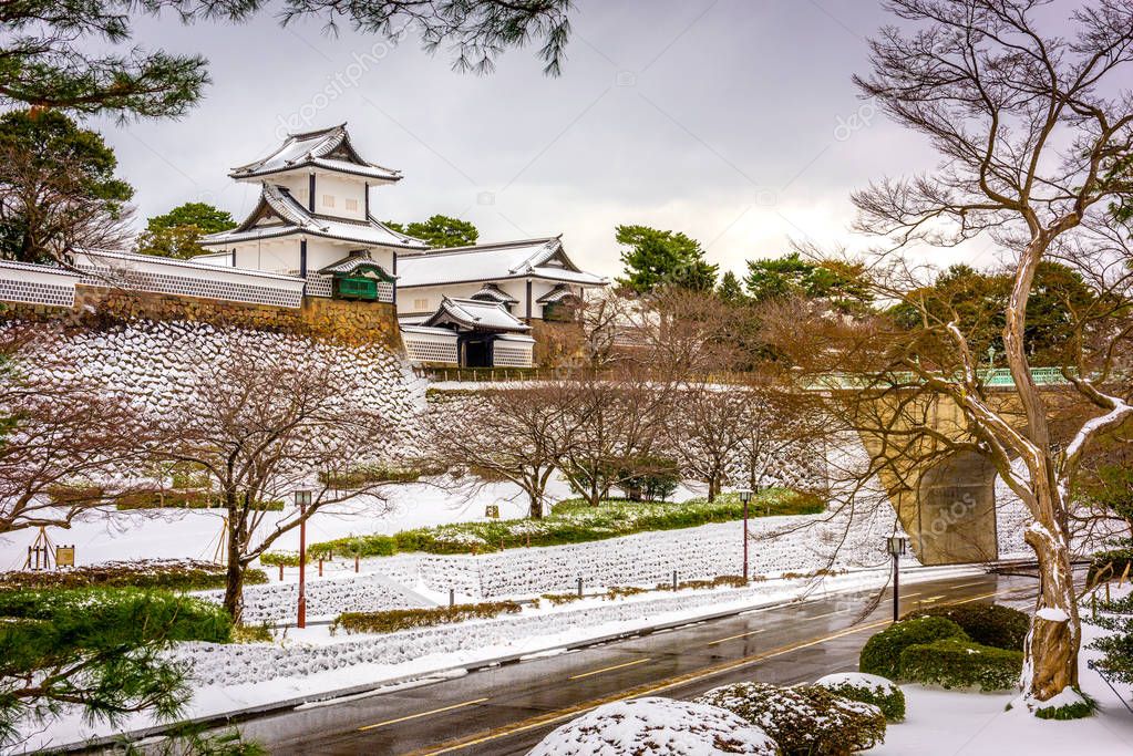 Kanazawa, Japan at the castle in winter 