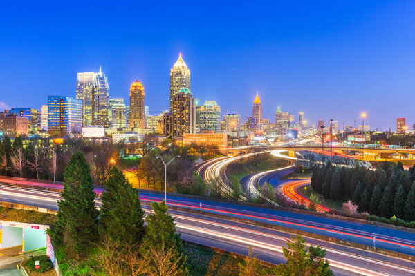 Atlanta, Georgia, USA downtown city skyline over highways