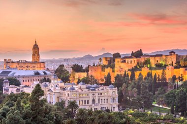 Malaga, İspanya eski şehir manzarası