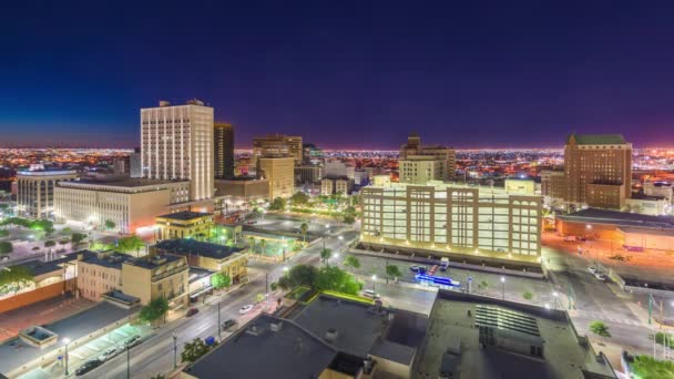 Paso Texas Usa Downtown City Skyline Der Abenddämmerung Mit Juarez — Stockvideo