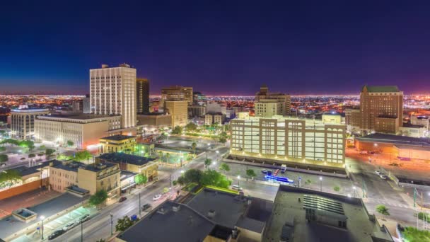 Paso Texas Usa Skyline Baixa Cidade Crepúsculo Com Juarez México — Vídeo de Stock