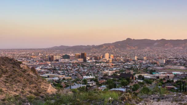 Paso Texas Usa Skyline Céntrico Ciudad Desde Atardecer Hasta Noche — Vídeo de stock